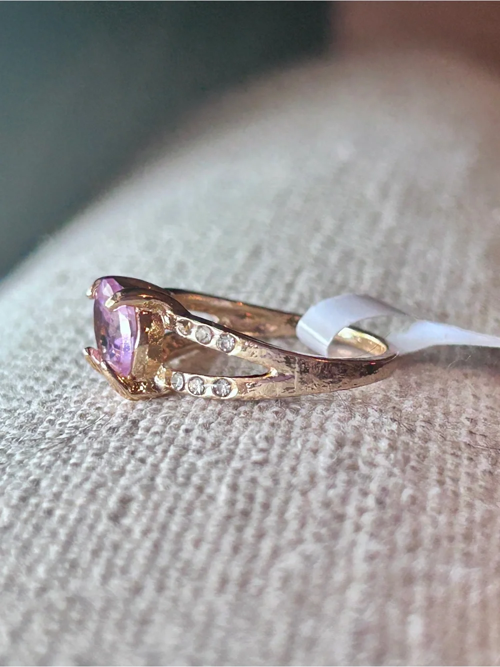 Gold-Tone Pink Cubic Zirconia Split Shank Ring - size 7